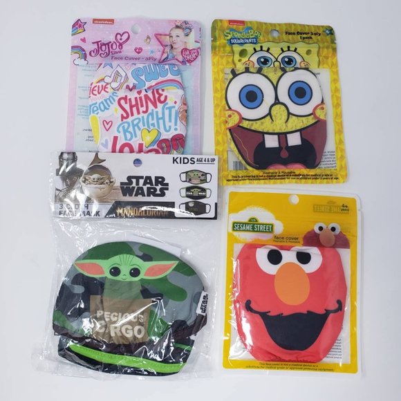 6 Cloth Reusable Mask Face Coverings for Kids - Star Wars (3pk) , Elmo, Spongebo - Picture 2 of 7